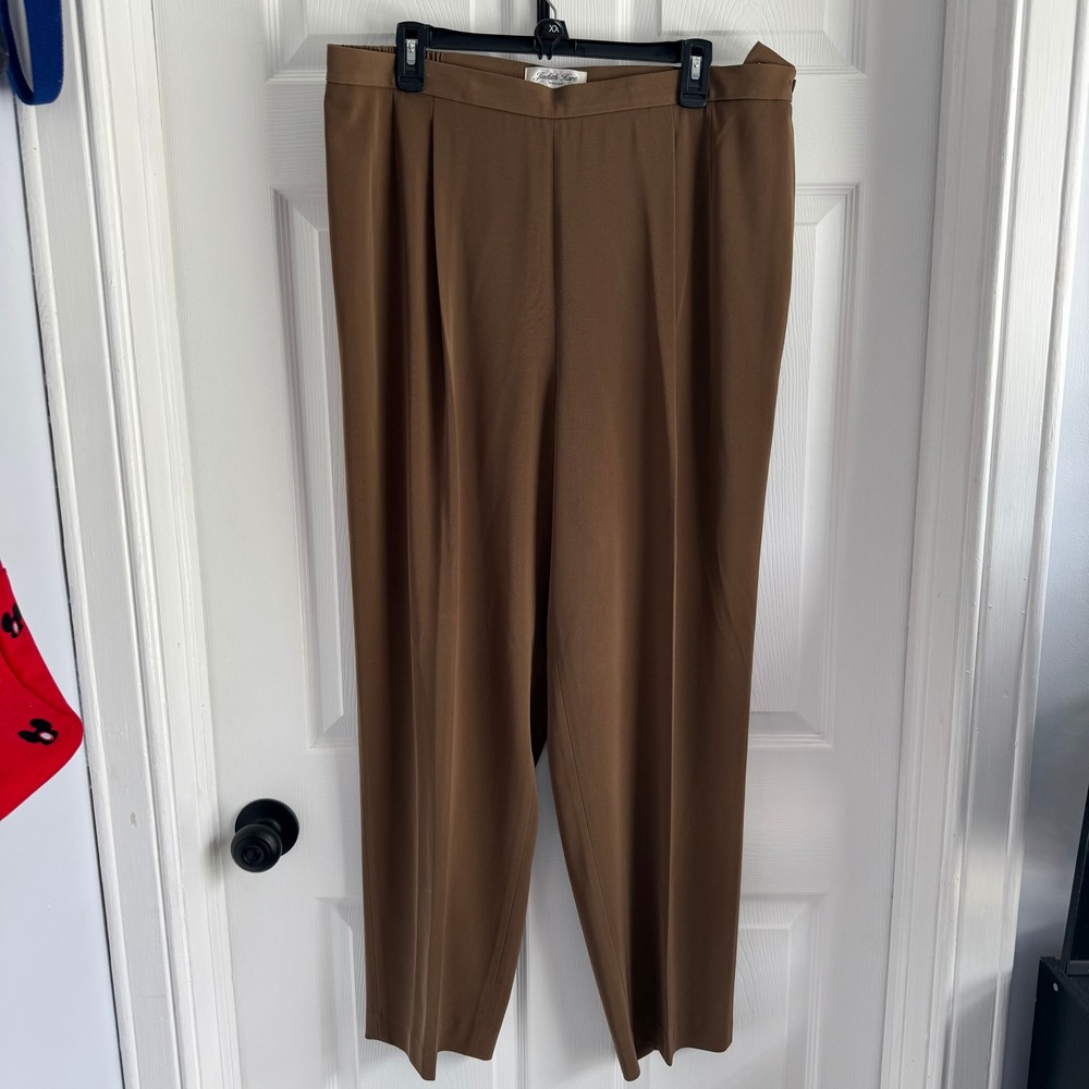 Judith Hart Vintage Brown Pleated Trousers Elastic Waist Dress Pants Sz 18W
